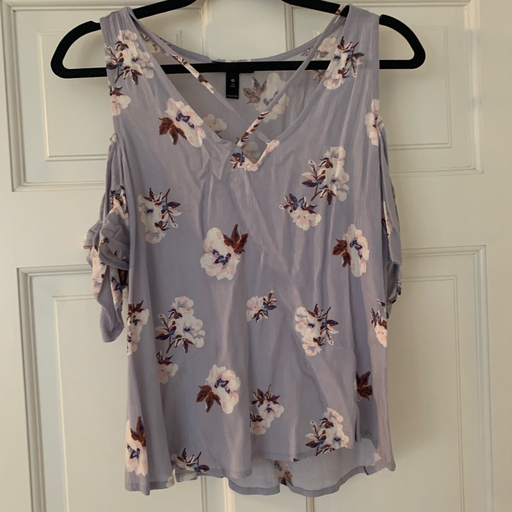 Aqua Floral Lavender Cold Shoulder Top